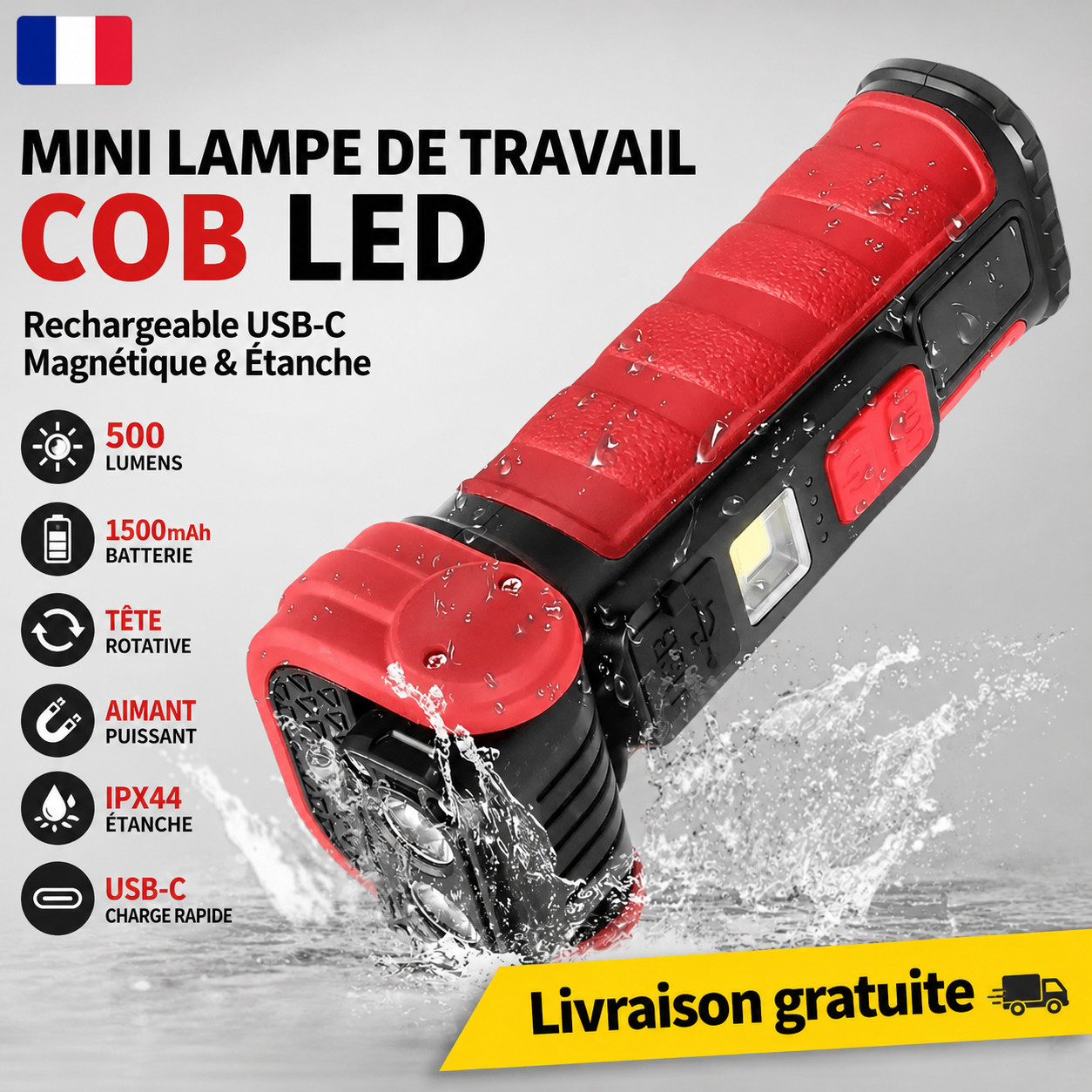 Mini lampe COB LED rechargeable magnétique étanche pour bricolage