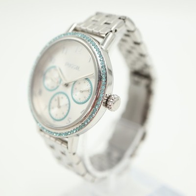 Fossil BQ3711 Silver Crystal Bezel Multifunction Stainless Steel Ladies Watch Fossil Multi Function Silver Tone Stainless Steel Turquoise  main image 3
