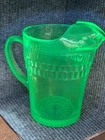 VTG 1930s Anchor Hocking Roulette Green Pitcher 65 oz Uranium Glass UV Glow