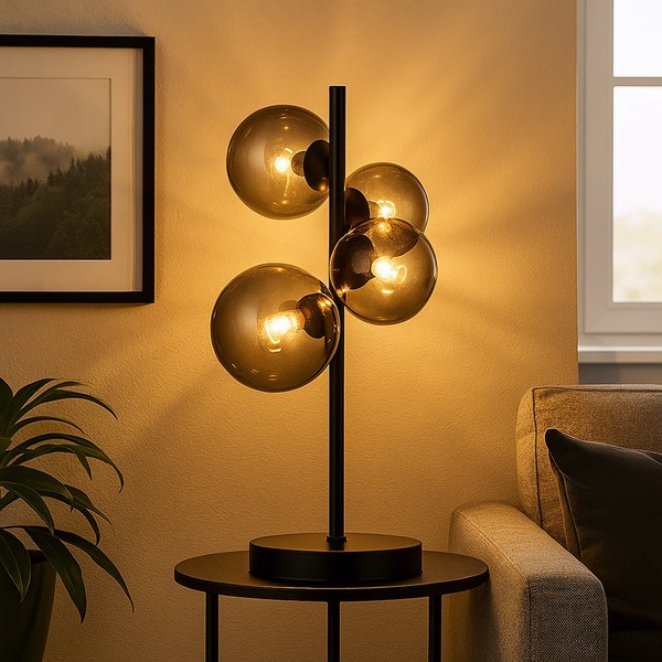 Tischlampe Nachttischlampe Tischleuchte Rauchglas Led Wohnzimmerlampe 4 Flammig-image