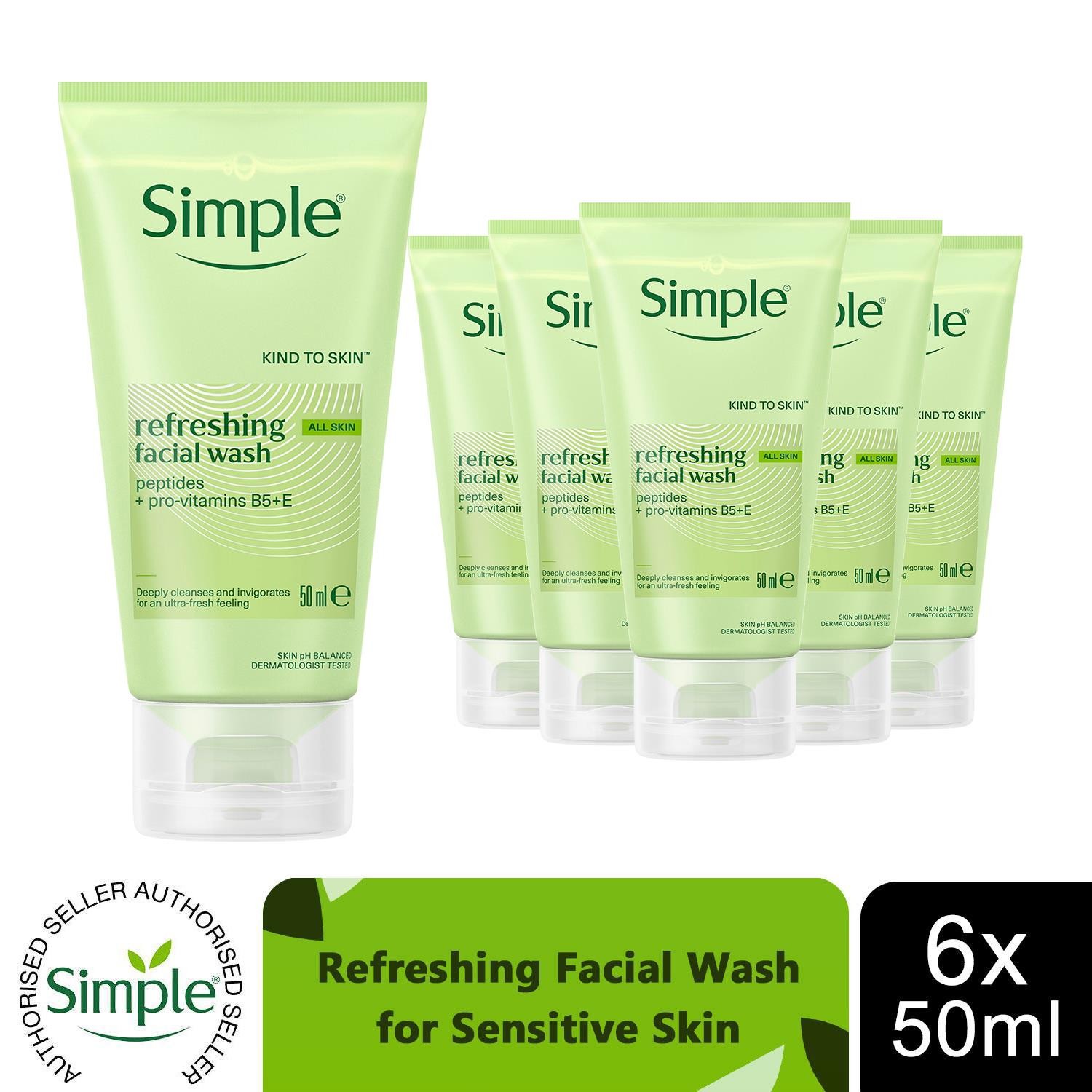 Simple White Women's Kind To Skin Soap Free Refreshing 'Facial Gel Wash', 3 X 50Ml In - Image 2