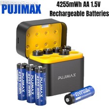 8 Packs 1.5V AA 4255mWh Rechargeable Lithium Batteries with Fast Charger Box NEW