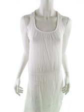 Minimalist Midi Dress White Cotton Blend Round Neck Sleeveless Stretch M