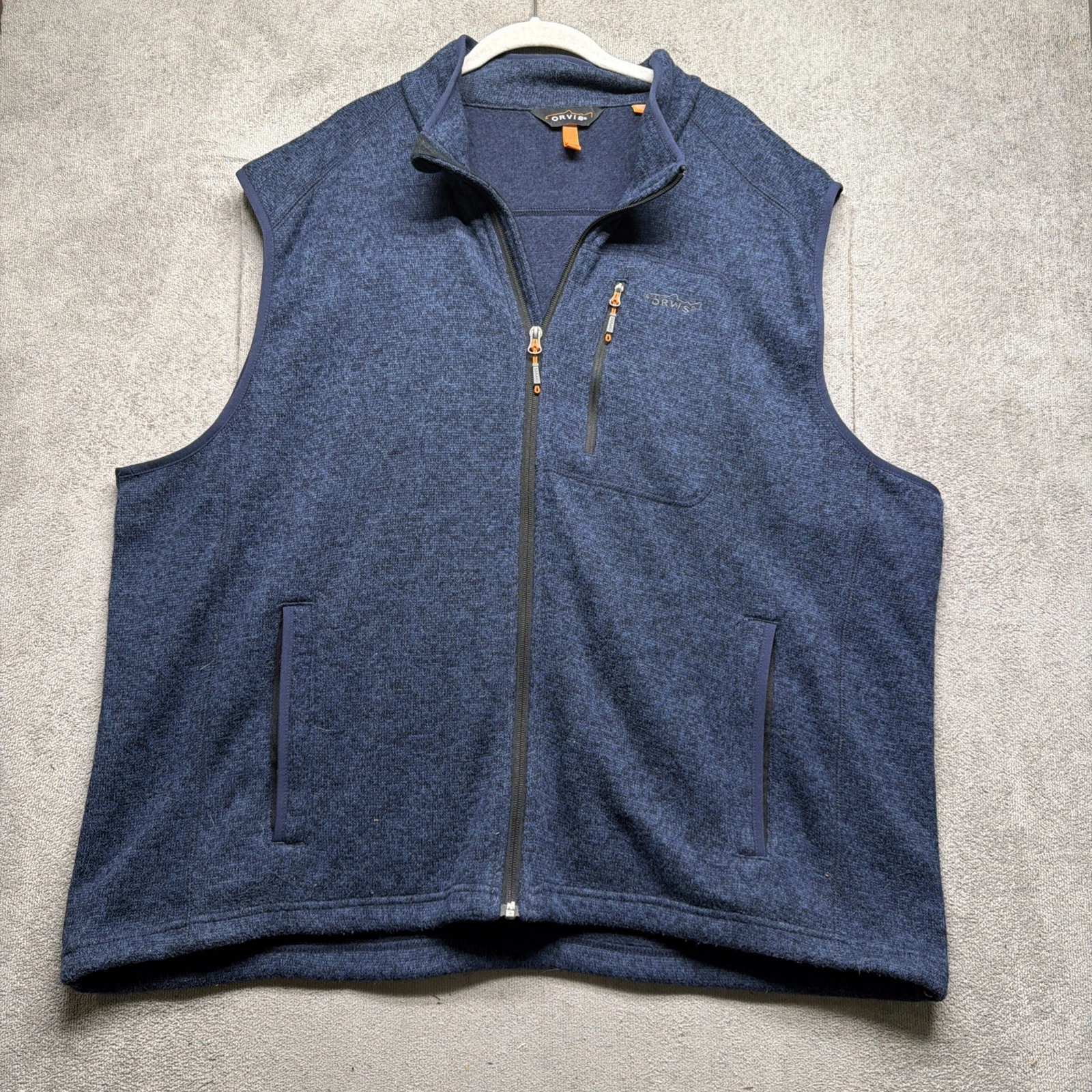 Orvis Men’s Fleece Vest Blue Full Zip Outdoor Hiking Fishing Layer XXL