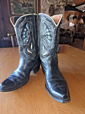 Vintage Black/Turquoise ACME Inlay Cowboy/Cowgirl Boots Mens 5.5C - Womens 6.5-7