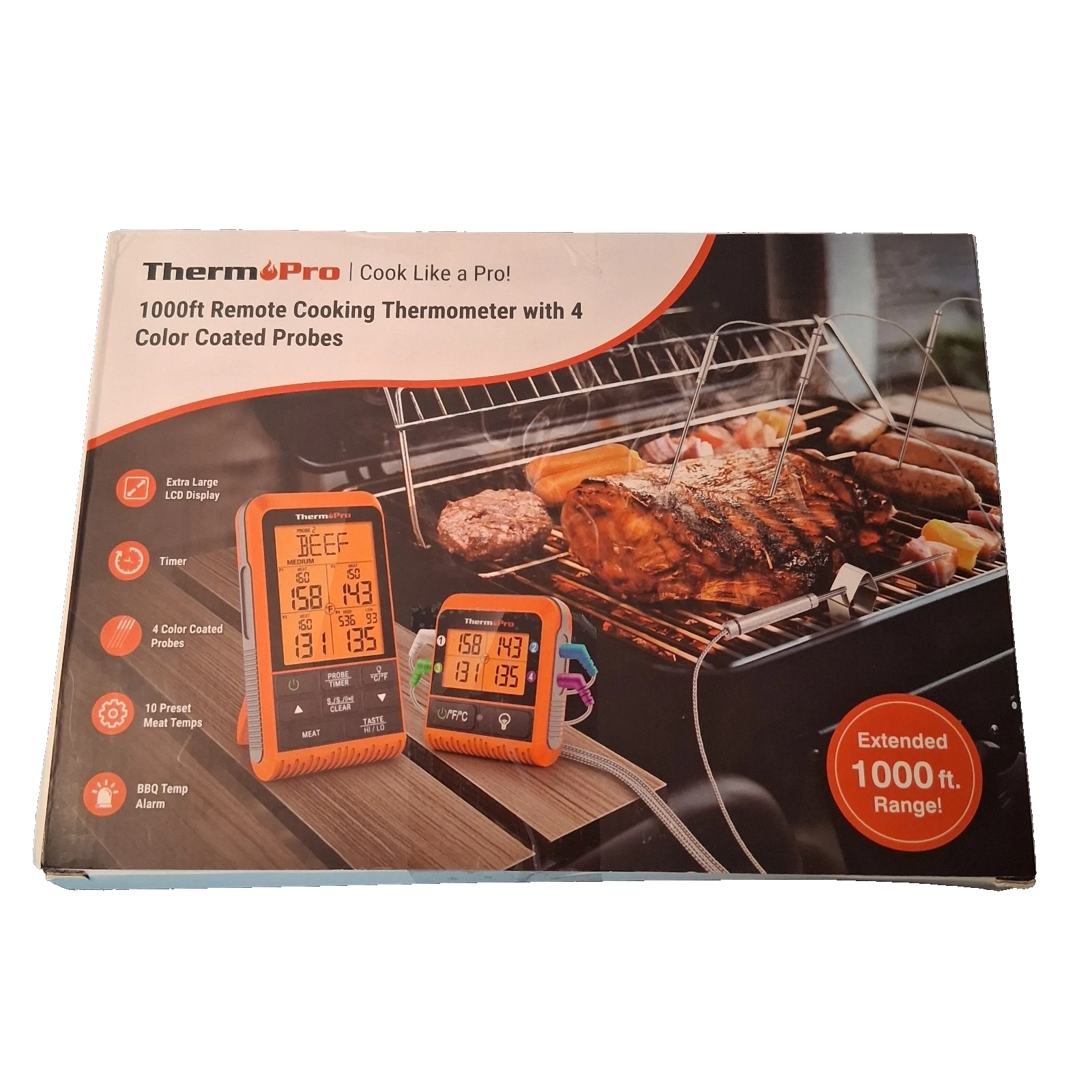 ThermoPro 1000 Ft Remote Cooking Thermometer 4 Color Probes
Opens in a new window or tab
