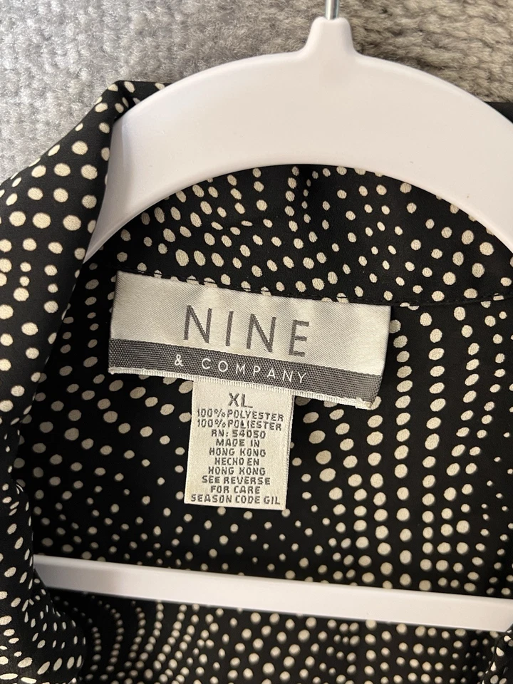 Vintage Nine & Co Sheer Wrap Top Womens Size XL Black Beige Polka Dot Y2K - Image 3 of 4