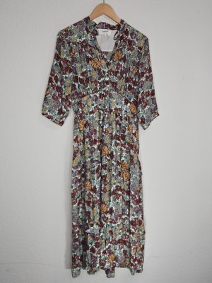 Ba&sh Panda Floral Printed Smocked Midi Dress Metallic Threads Size S Womens