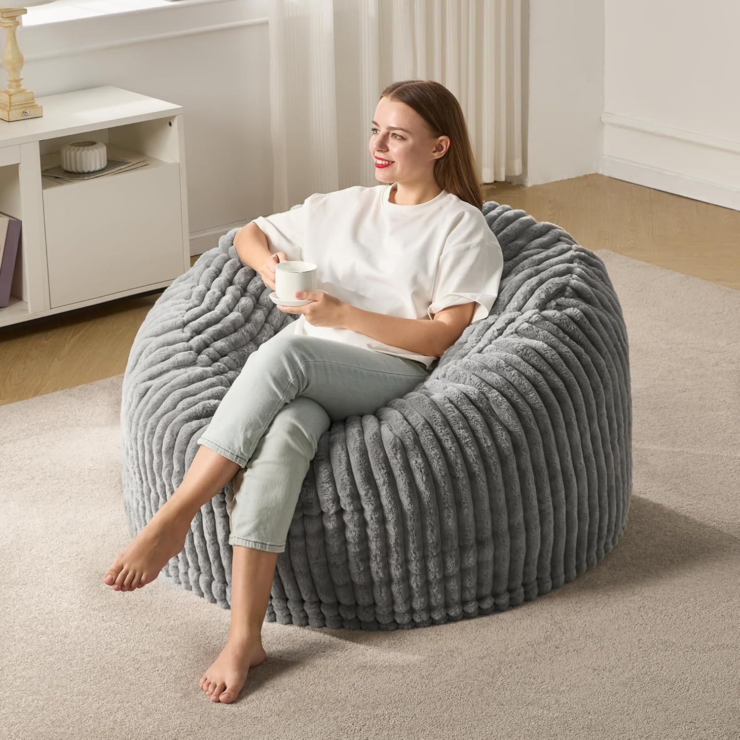 S For Adults Large Beanbag Chair With Stripe Plush Cover Big B