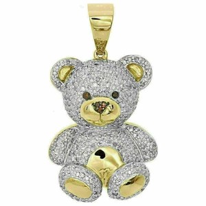 Authentic Teddy Bear Round Cut 2.00Ct Real Moissanite Pendant 14K 2 Tone Gold Plated