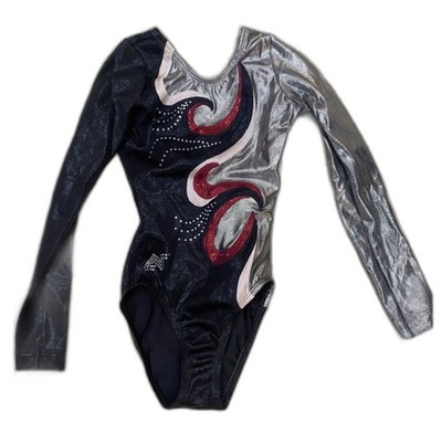 Alpha Factor Girls Size CM (Child Medium) Foil Gymnastics Performance Leotard
