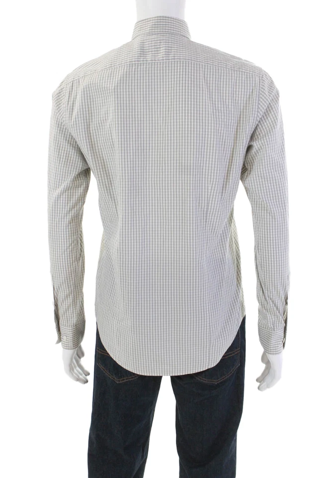 Theory Mens Cotton Checkered Collared Long Sleeve Button Up Shirt Gray Size S - Image 3 of 4