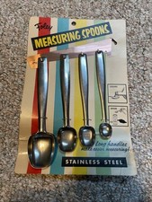 Vintage FOLEY Long Handled Stainless Measuring Spoons Set With Hanging Rack New
