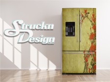 Vintage Flower Design Green Red Fridge Freezer Wrap Side Door Vinyl Decal