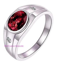 Natural Garnet CZ Gemstones with 925 Sterling Silver Ring For Men's 8887