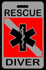 Lo-Viz Gray RESCUE DIVER SCUBA Diving Luggage/Gear Bag Tag - New