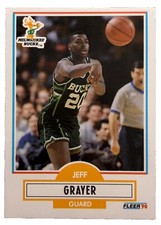 Excellent: Vintage 1990-91 FLEER Jeff Grayer Milwaukee Bucks Rookie Trading Card