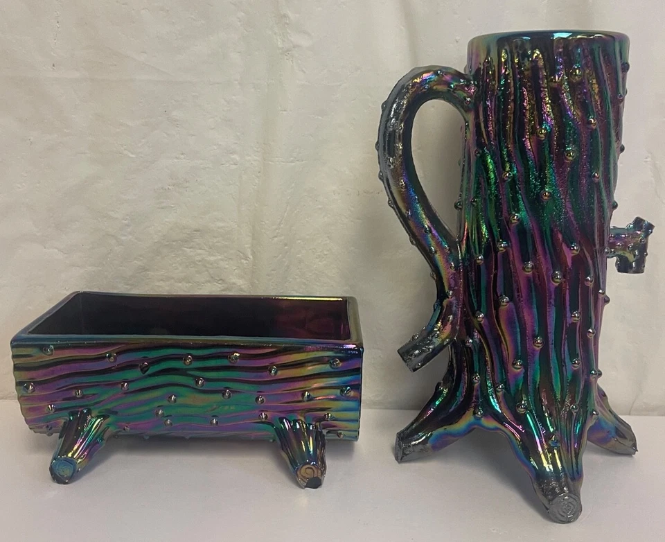 De colección. Hansen Amatista Iridiscente Hobnail Town Bomba Comedor Crema y Azúcar Años 60 Foto 3 de 4