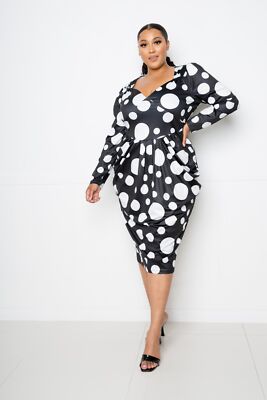 Plus Size Polka Dot Drop Waist Ruched Midi Dress | eBay Plus Size Polka Dot Drop Waist Ruched Midi Dress | eBay