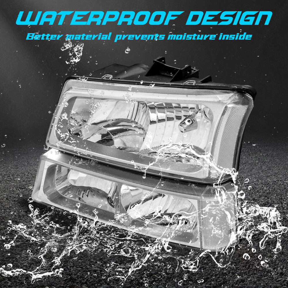 For 2003-2006 Chevrolet Silverado 1500 2500 3500 Chrome Headlights +Bumper Light