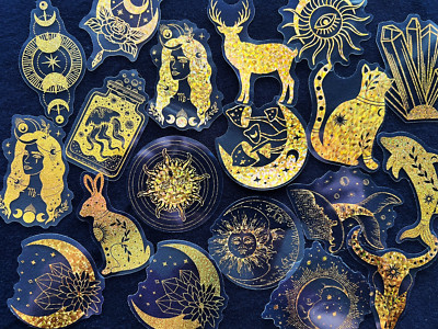 100 Golden Holographic Shiny Stickers Scrapbooking Zodiac Scrapbooking Decor