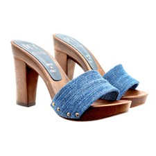Zoccoli con fascia in denim blu jeans tacco 10 - Made in Italy - MY810 DENIM