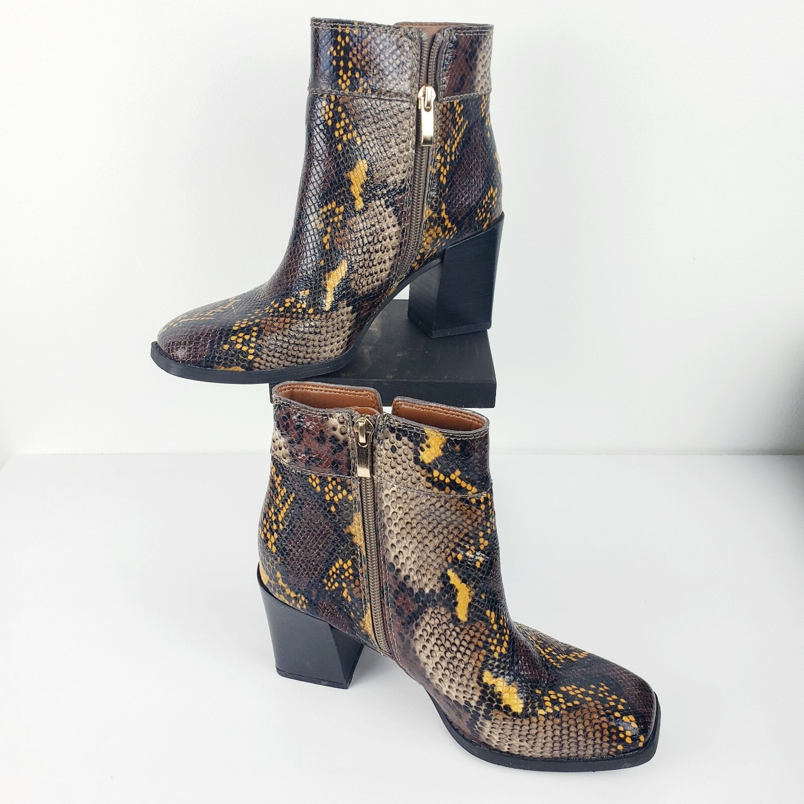 tan snake print boots