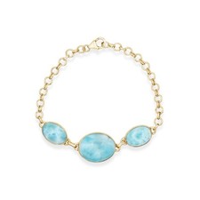 Gold Plated 925 Sterling Silver Natural Dominican Oval Larimar Bracelet Jewelry