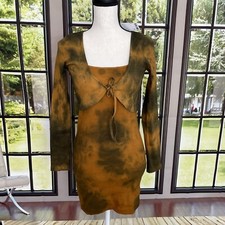 Urban Outfitters UO Bleached Ribbed Dress & Cardigan Set Brown Orange Size Small