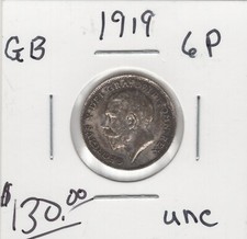 1919 Great Britain 6P Coin -UNC