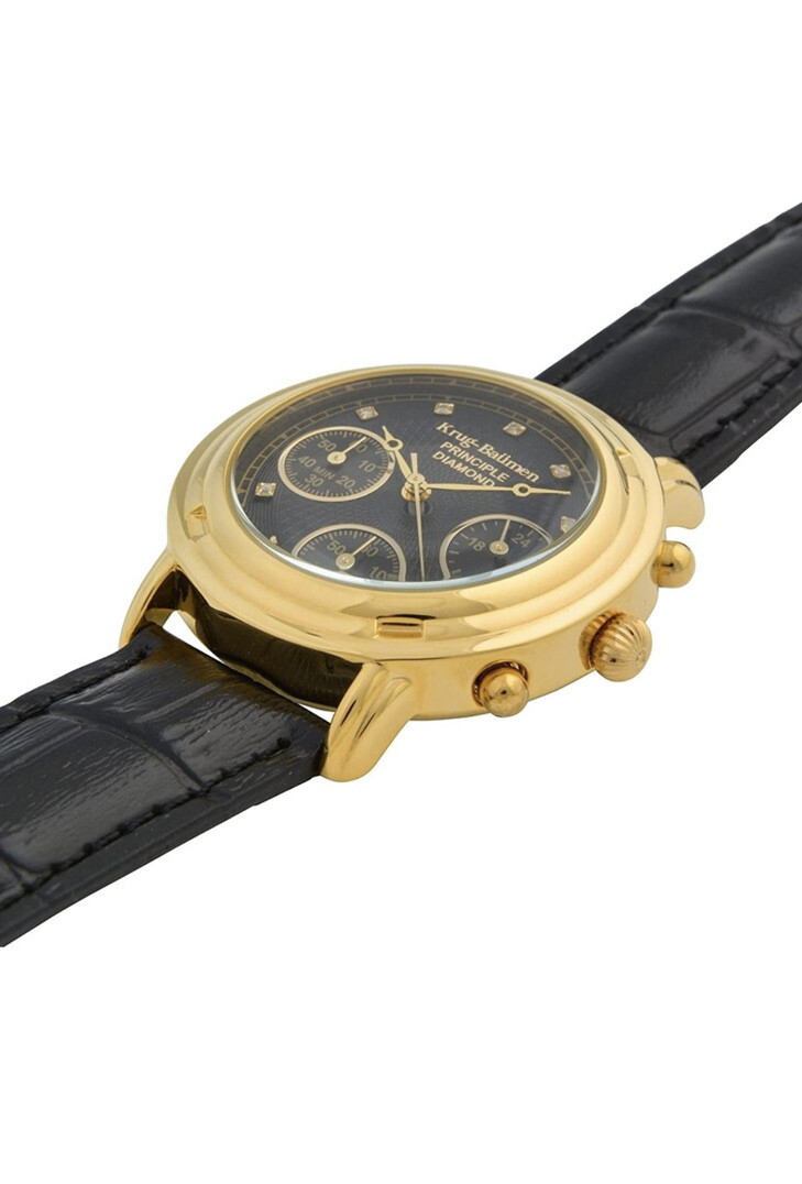 Krug Baumen Principle Mens 39mm Gold Diamond Watch Leather SEIKO - Main Image
