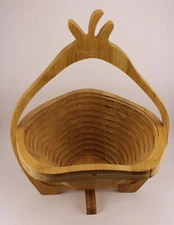 Bamboo Wood Dual Purpose Trivet and Collapsible Basket Pear Fruit Shape
