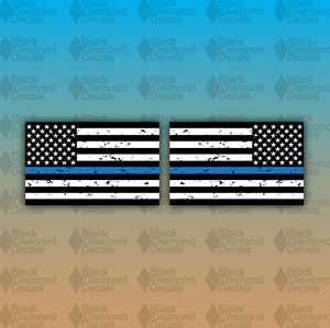 Thin Blue Line American Flag Police LIMITED 3"x5" Set (2) Decal Sticker