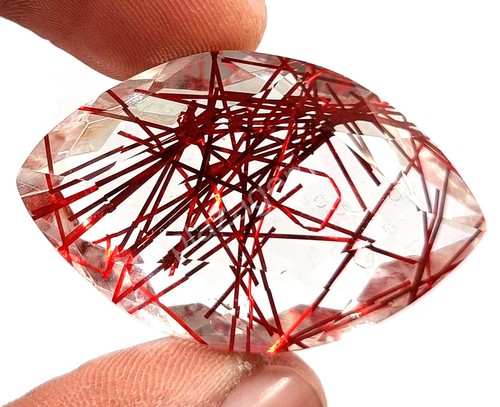 80.20 CT Marquise Red Rutilated Quartz Certified Transparent Loose Gems 5MRS - Picture 2 of 8
