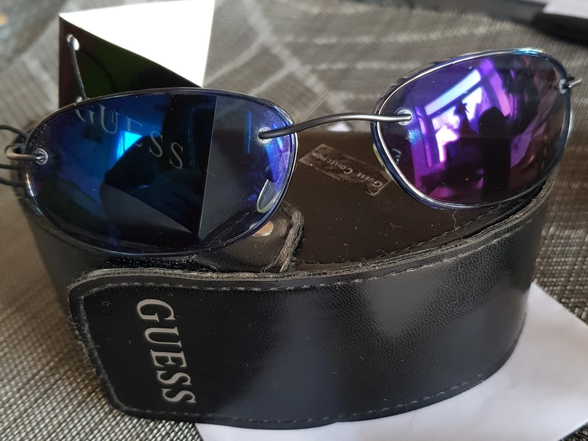 Guess occhiali da sole e custodia cintura in pelle UNISEX blu specchio GU5111 DI