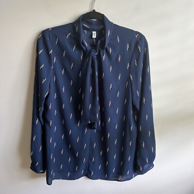 Seidensticke Women Blouse Tunic Shirt Top Long Sleeve Tie Blue Lipstick Silk? 40
