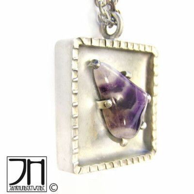 Jörgen Jensen Denmark Anhänger signiert Amethyst Modernist pewter pendant