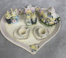 Vintage 1994 Ranger International Resin Miniature Tea Set Bunnies Doves EUC