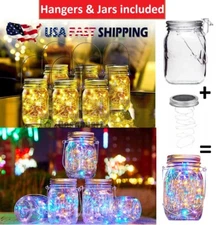 Solar Powered Fairy String Lights with Glass Mason Jar Hanging for Garden Decor