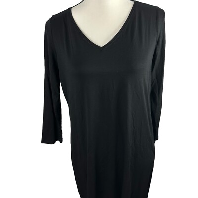EILEEN FISHER Jersey Tunic Dress 3/4 Sleeve V-Neck Viscose Blend Black  Small Pet | eBay