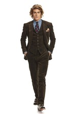 Dark Brown Men's Corduroy Suit Notch Lapel Prom Casual Groom Tuxedo Wedding Suit