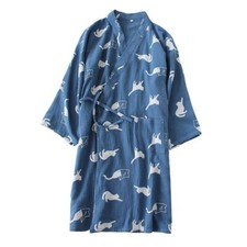 Men Chinese Japanese Robes Nightwear Sleepwear Loose Bathrobe Cotton Gown Home