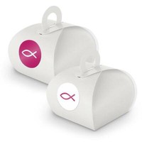 Itenga Set Fisch Pink Weiß M32 24X Geschenkbox Karton Mit Griff Weiß U Sticker