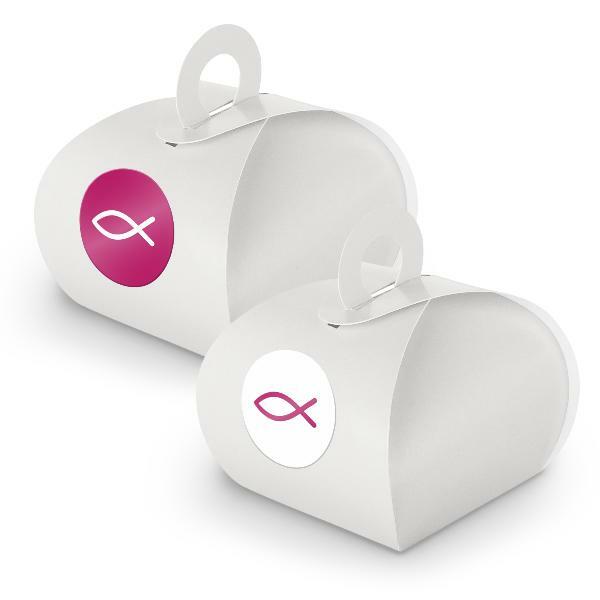 Itenga Set Fisch Pink Weiß M32 24X Geschenkbox Karton Mit Griff Weiß U Sticker-image