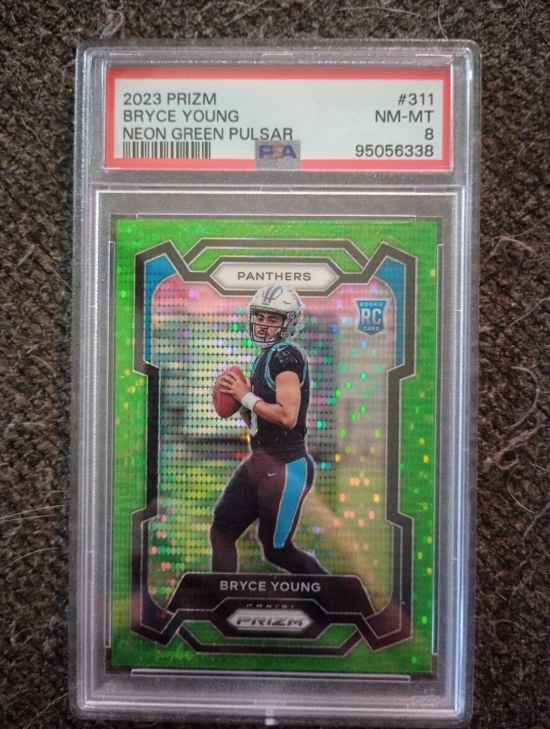 BRYCE YOUNG PSA 8 2023 Panini Prizm Neon Green Pulsar #311 ROOKIE CARD