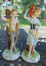 Traditional Figurine of Man & Woman Porcelain Wine Workers Figurines 12" Tall