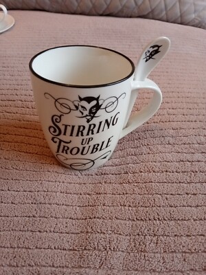 ALCHEMY ENGLAND Gothic Kaffeetasse Bone China BECHER & LÖFFEL SET Stirring Up Trouble