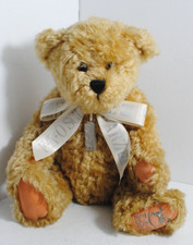 VINTAGE 2001 FAO Schwarz Fifth Avenue Plush Teddy Bear Tan Jointed White Bow Tag