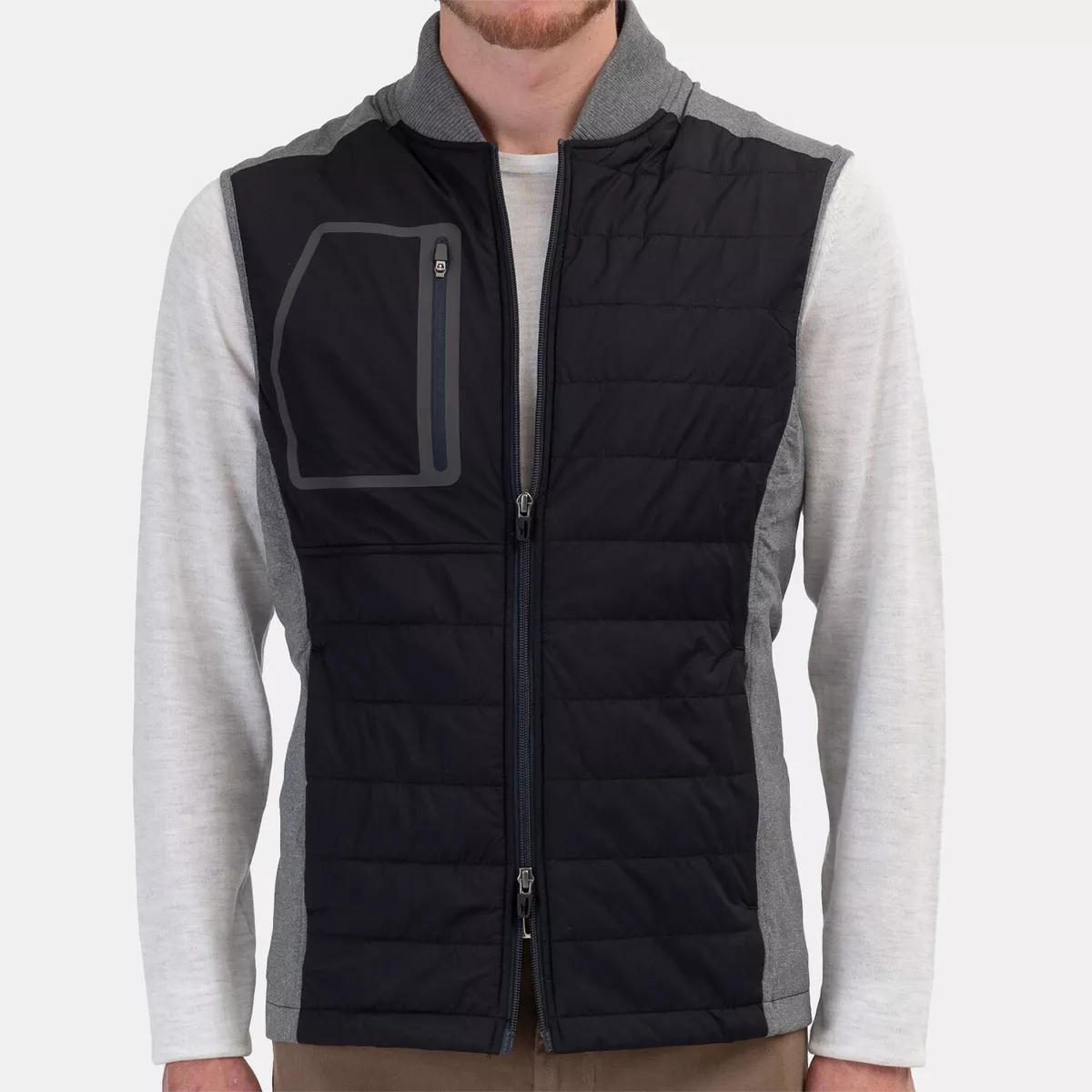 NWT JOHNNIE-O $148 DUFFY 2-WAY ZIP QUILTED MIXED MEDIA VEST IN BLACK SZ M  MEDIUM