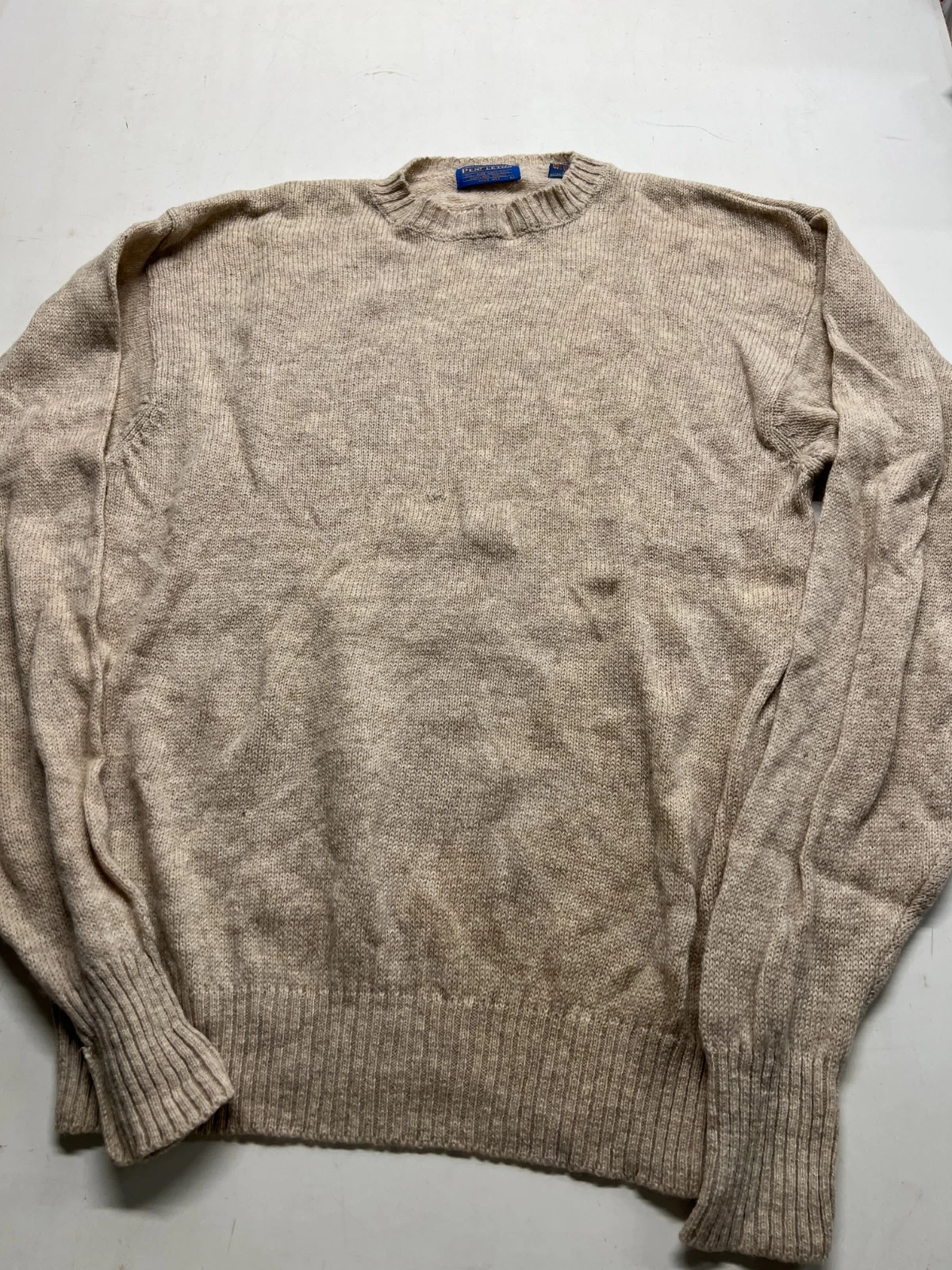 Vtg Pendleton Sweater Beige Wool Mockneck Pullover Knitted Grandpa Mens Sz Large